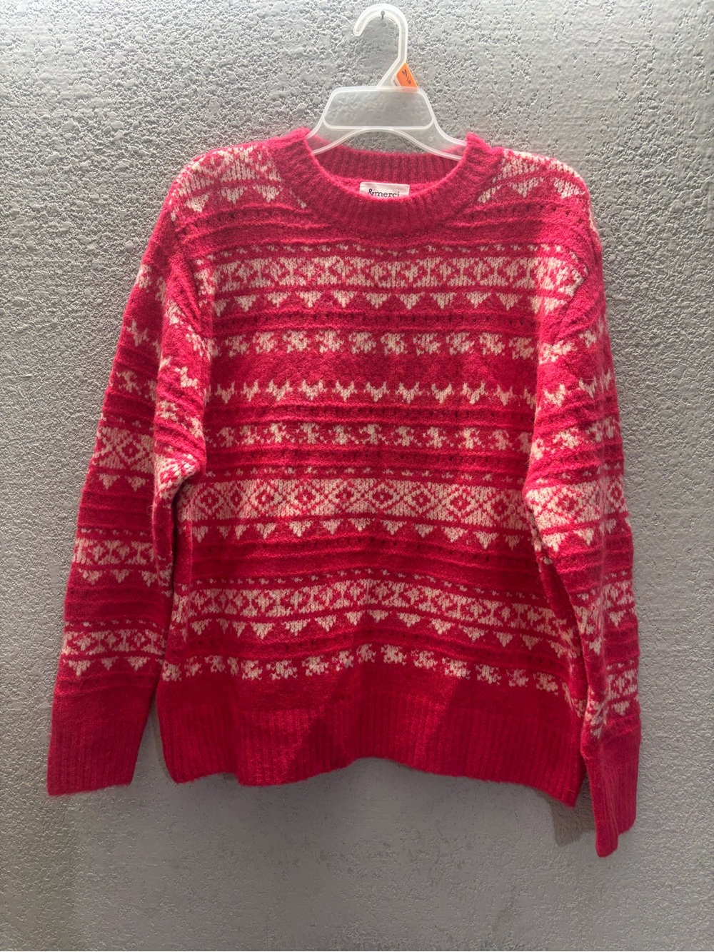 Red Fair Isle Crewneck Sweater - Women's Cozy Knit